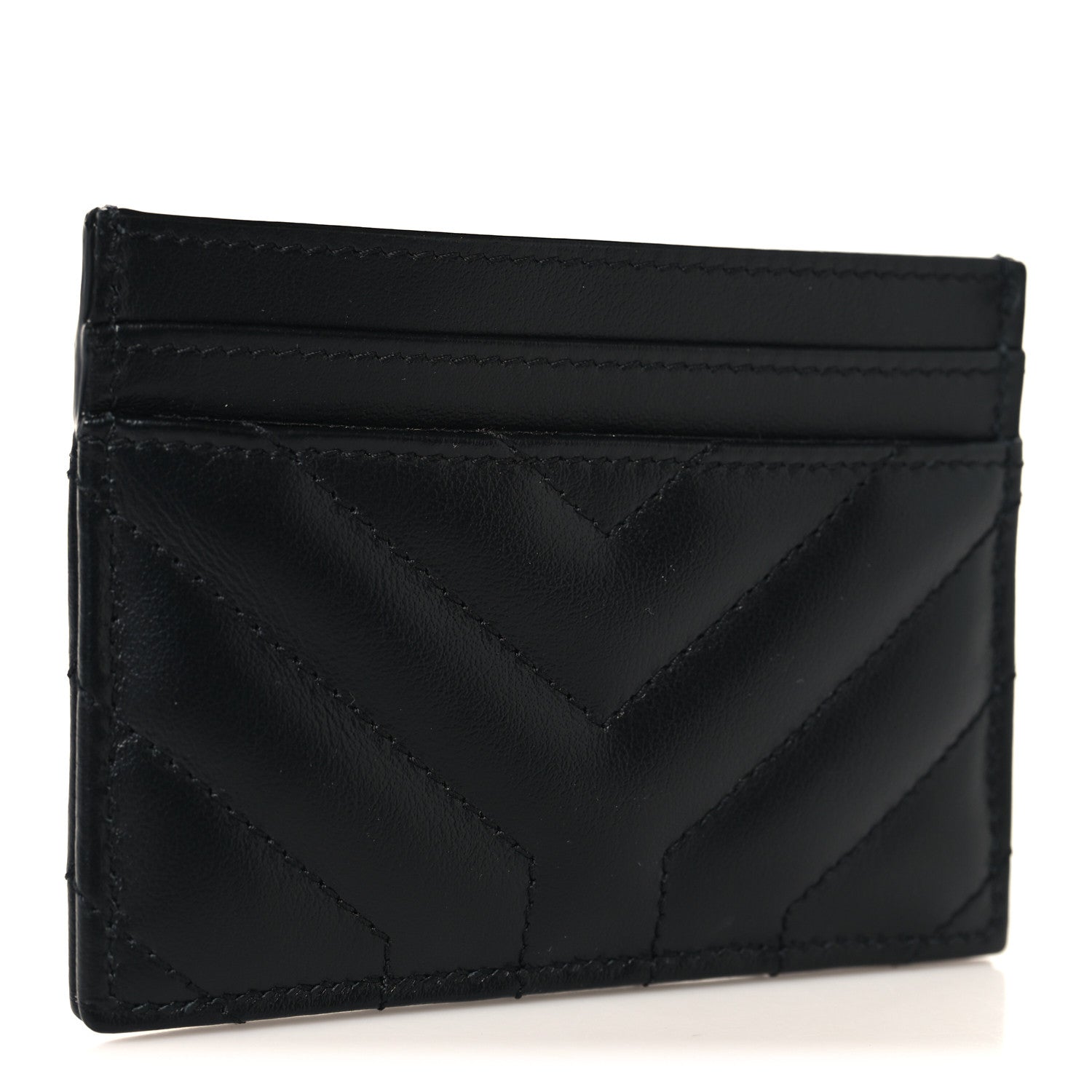 Saint Laurent Calfskin Matelasse Chevron Joan Credit Card Case Black 3 of 8