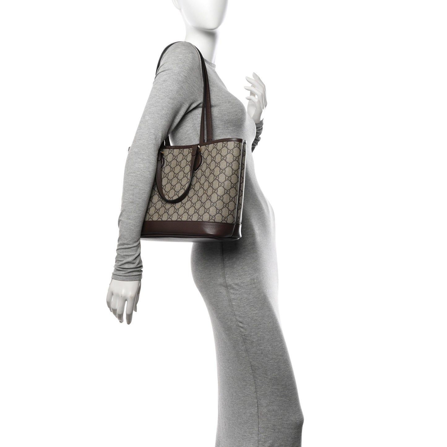 GG Supreme Monogram Textured Calfskin Small Ophidia Shoulder Tote Bag Beige Ebony New Acero