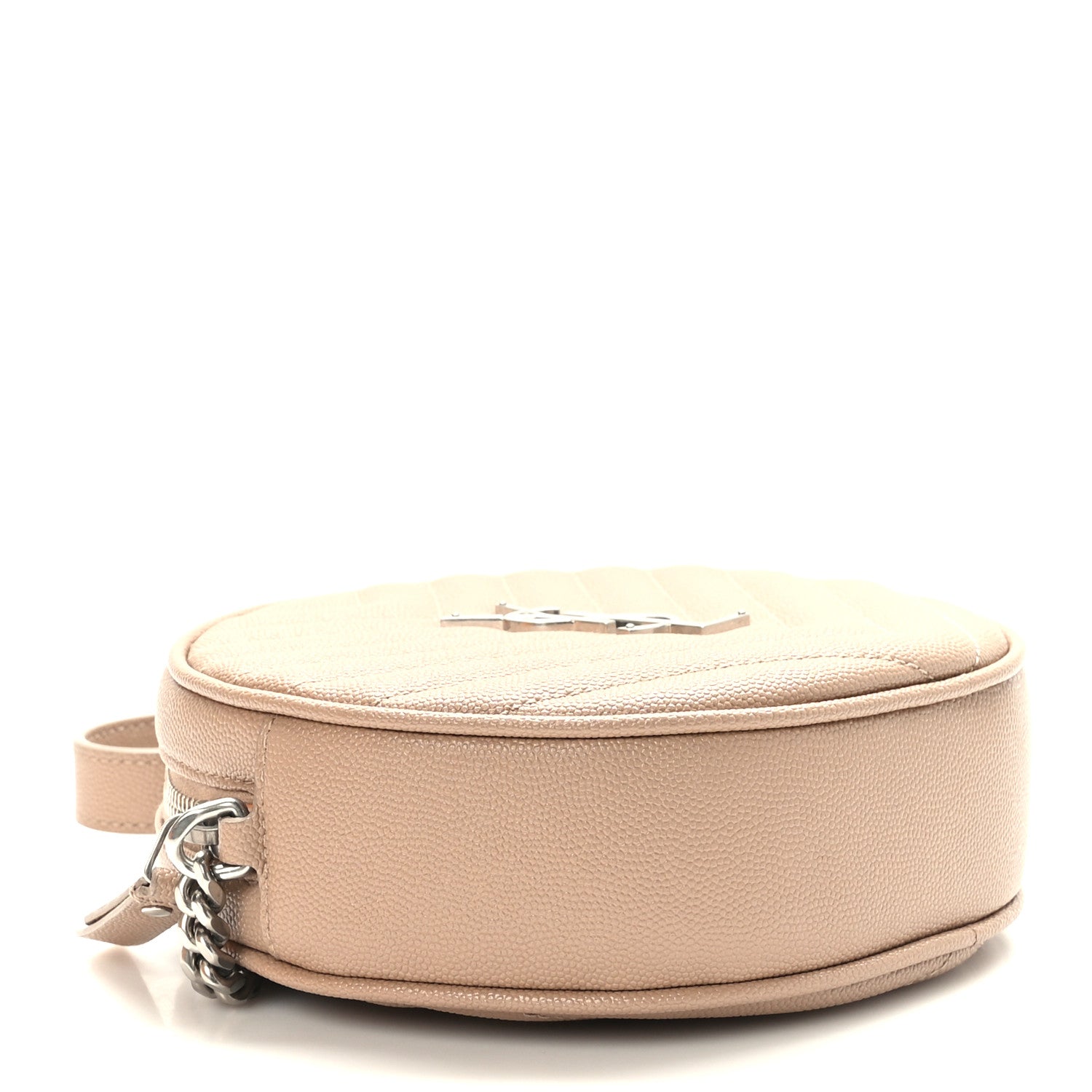Saint Laurent Grain De Poudre Matelasse Chevron Quilted Round Vinyle Camera Bag Dark Beige 4 of 10