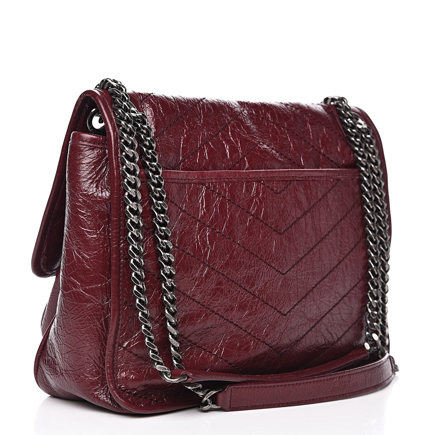 Crinkled Calfskin Matelasse Monogram Medium Niki Chain Satchel Burgundy