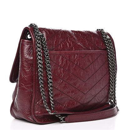 Saint Laurent Crinkled Calfskin Matelasse Monogram Medium Niki Chain Satchel Burgundy 3 of 13