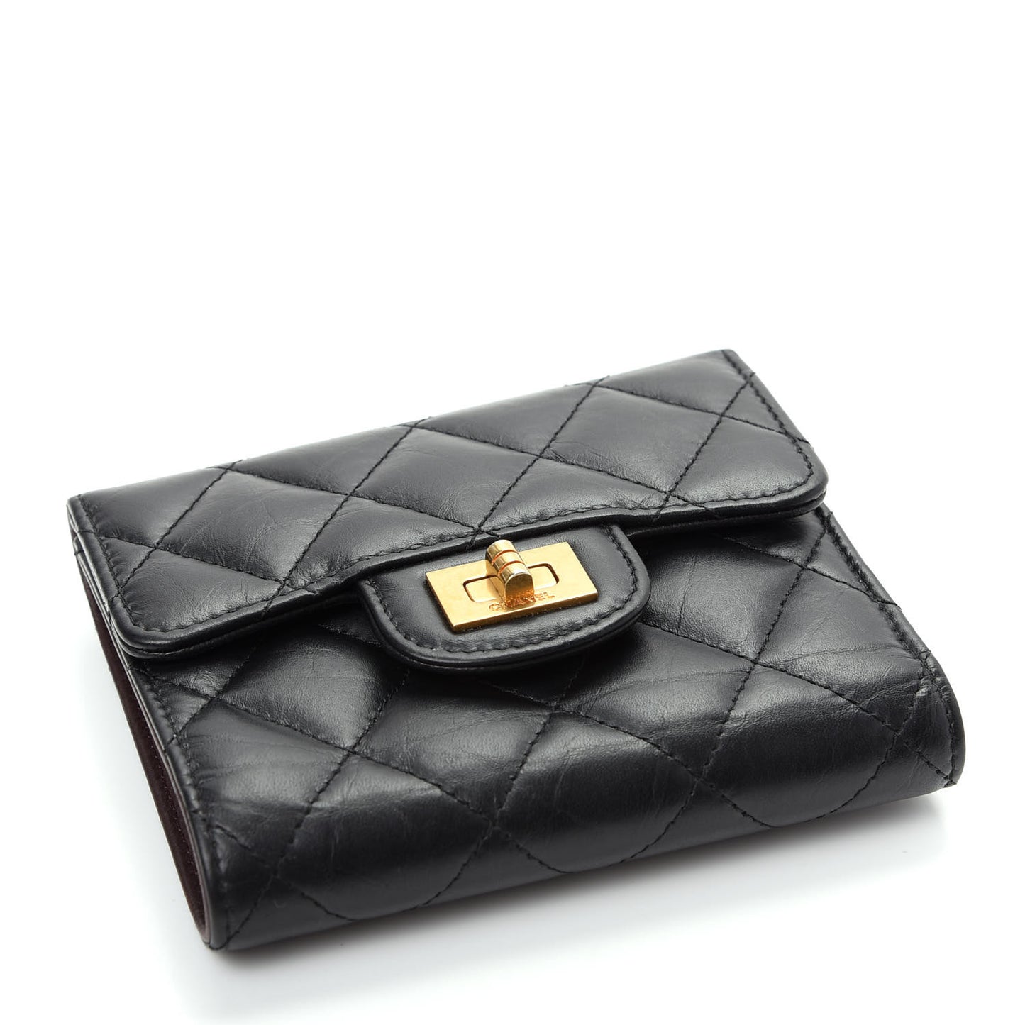Aged Calfskin Quilted Reissue Compact Wallet Black