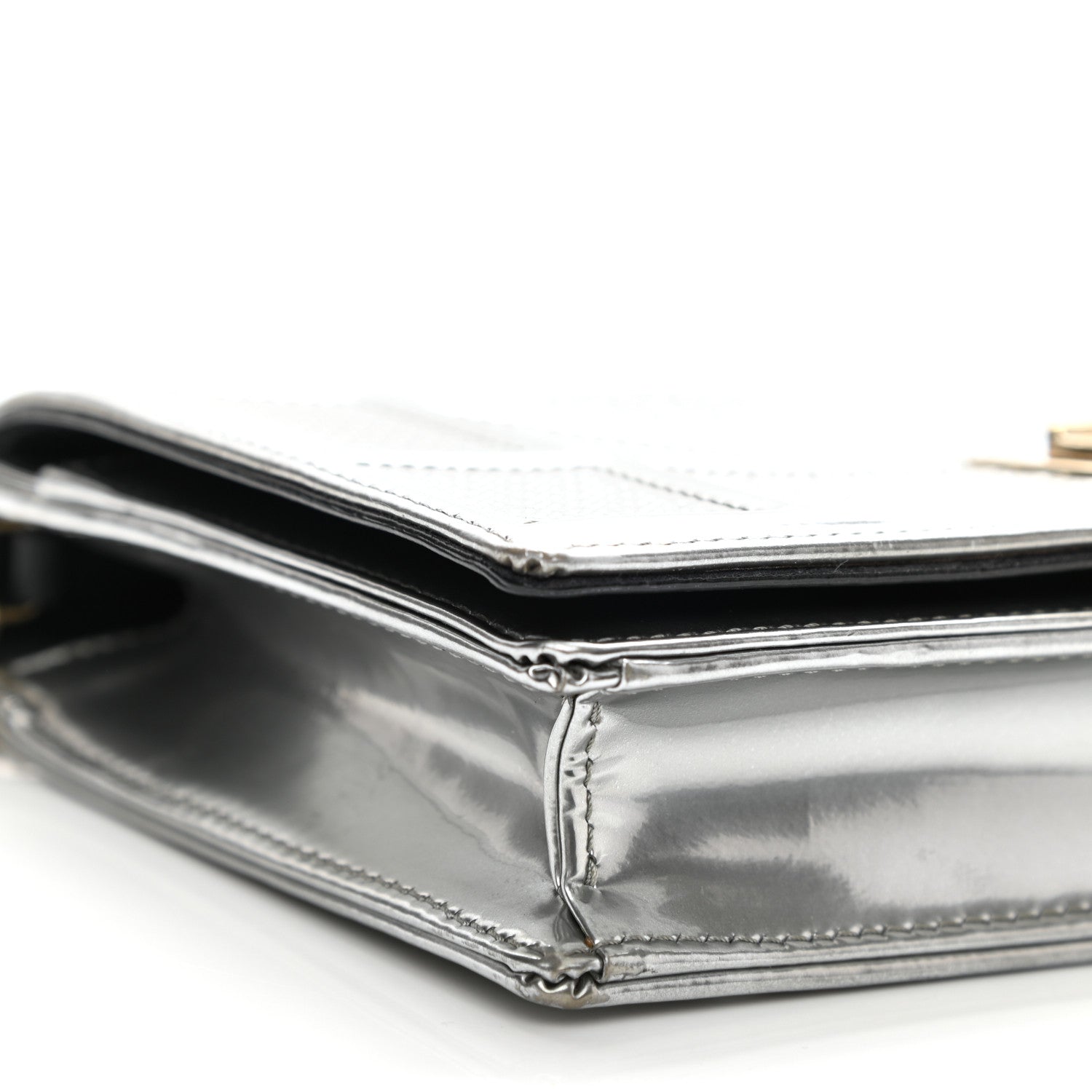 Christian Dior Metallic Patent Micro-Cannage Diorama Wallet on Chain Pouch Silver 8 of 11