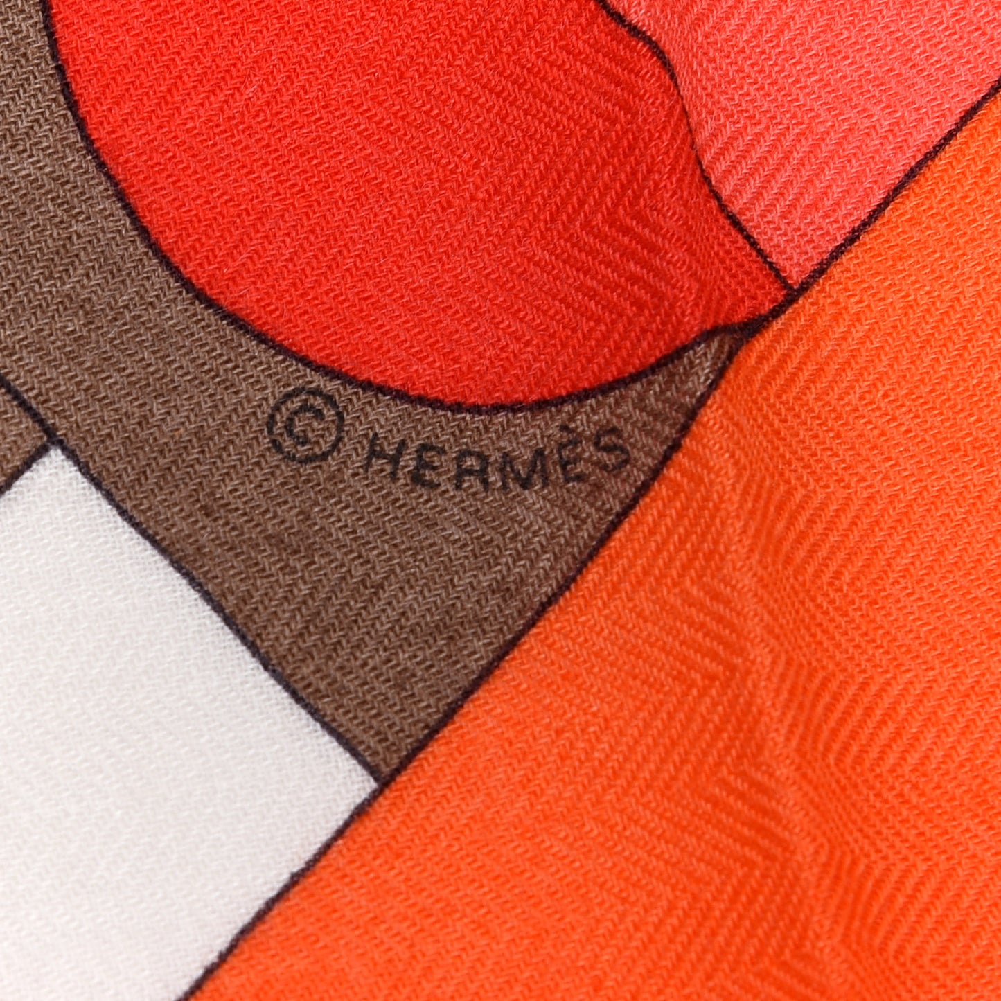 Cashmere Silk Cheval De Fete Shawl 140 Orange Vermillon White