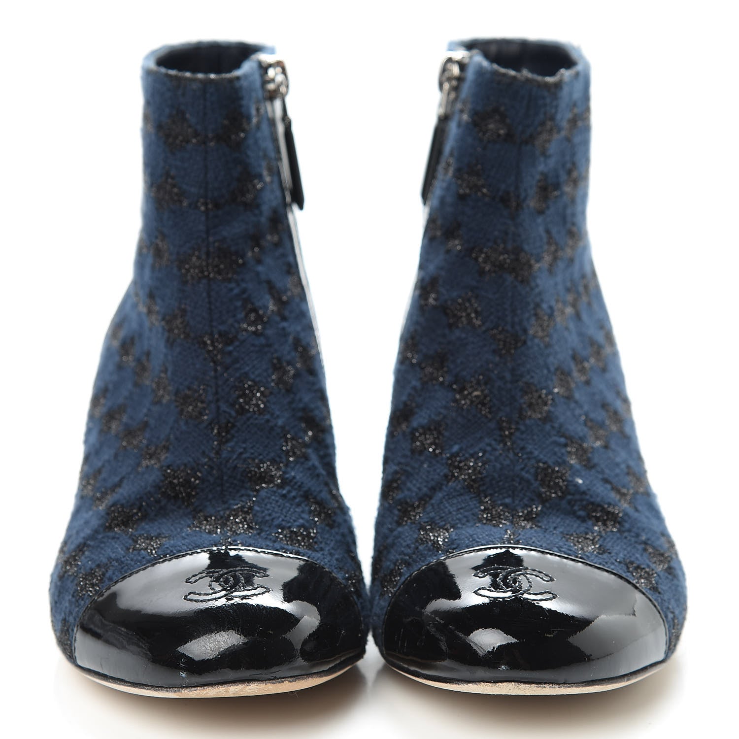 Chanel Tweed Cap Toe CC Short Boots 36.5 Navy Black 2 of 15