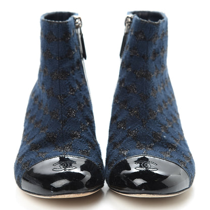 Chanel Tweed Cap Toe CC Short Boots 36.5 Navy Black 2 of 15