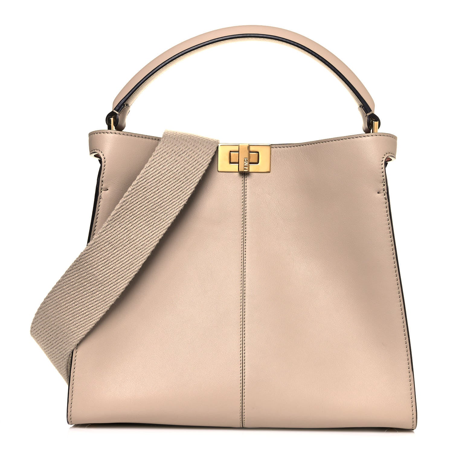 Fendi Vitello Seta Glazed Fabric FF 1974 Medium Peekaboo X-Lite Nuvola Mogano Panna 1 of 19
