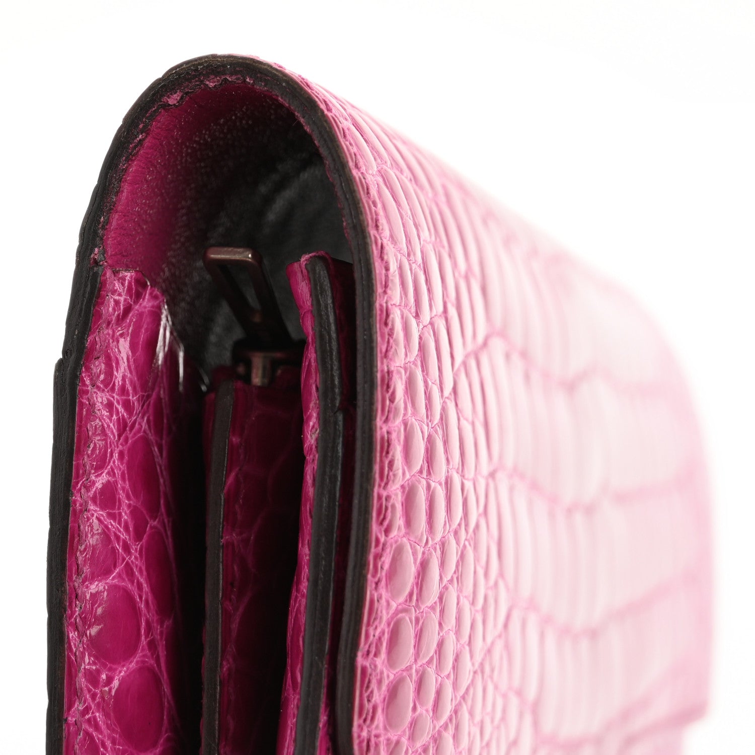 Hermes Shiny Alligator Constance Long Wallet Rose Scheherazade 9 of 12