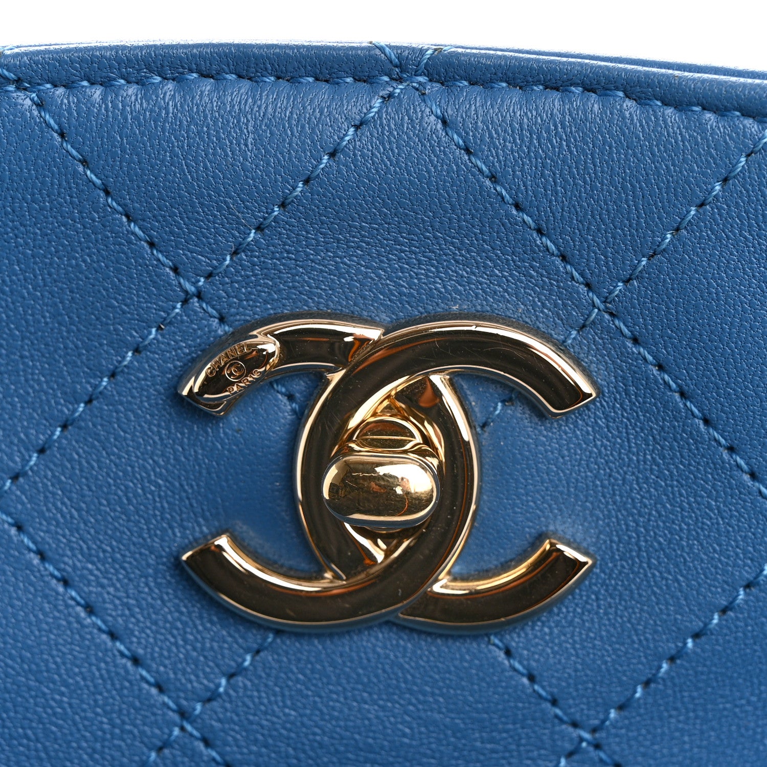 Chanel Calfskin Stitched Chain Top Handle Bucket Bag Blue 11 of 12