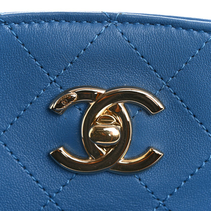 Chanel Calfskin Stitched Chain Top Handle Bucket Bag Blue 11 of 12