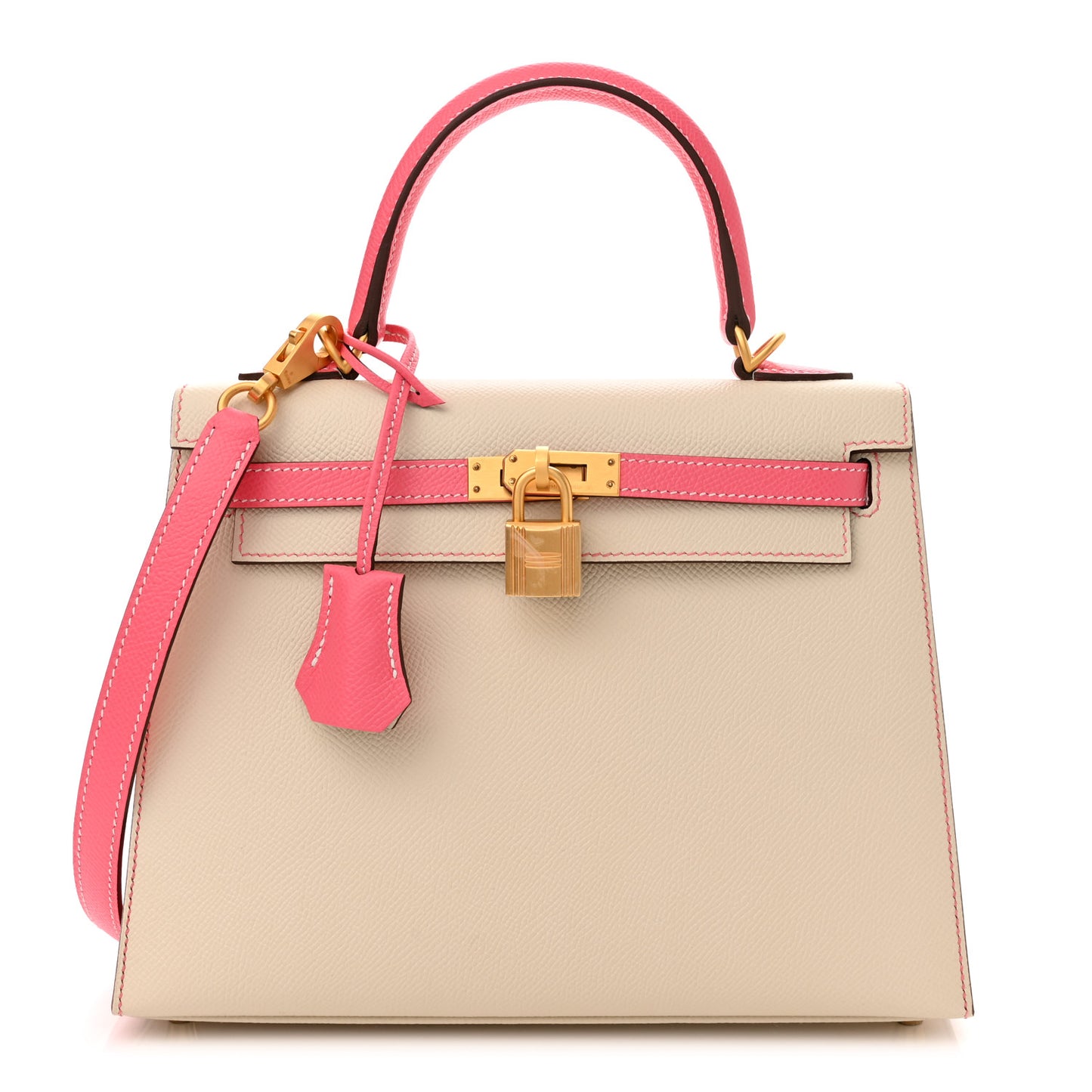 Epsom Bi-Color Horseshoe Kelly Sellier 25 Craie Rose Azalee