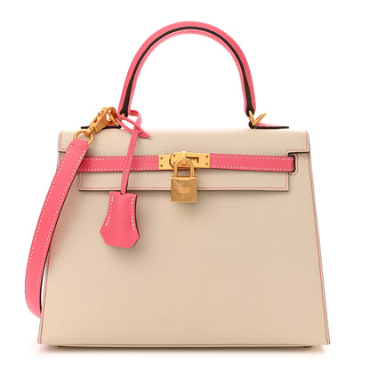 Hermes Epsom Bi-Color Horseshoe Kelly Sellier 25 Craie Rose Azalee 1 of 10