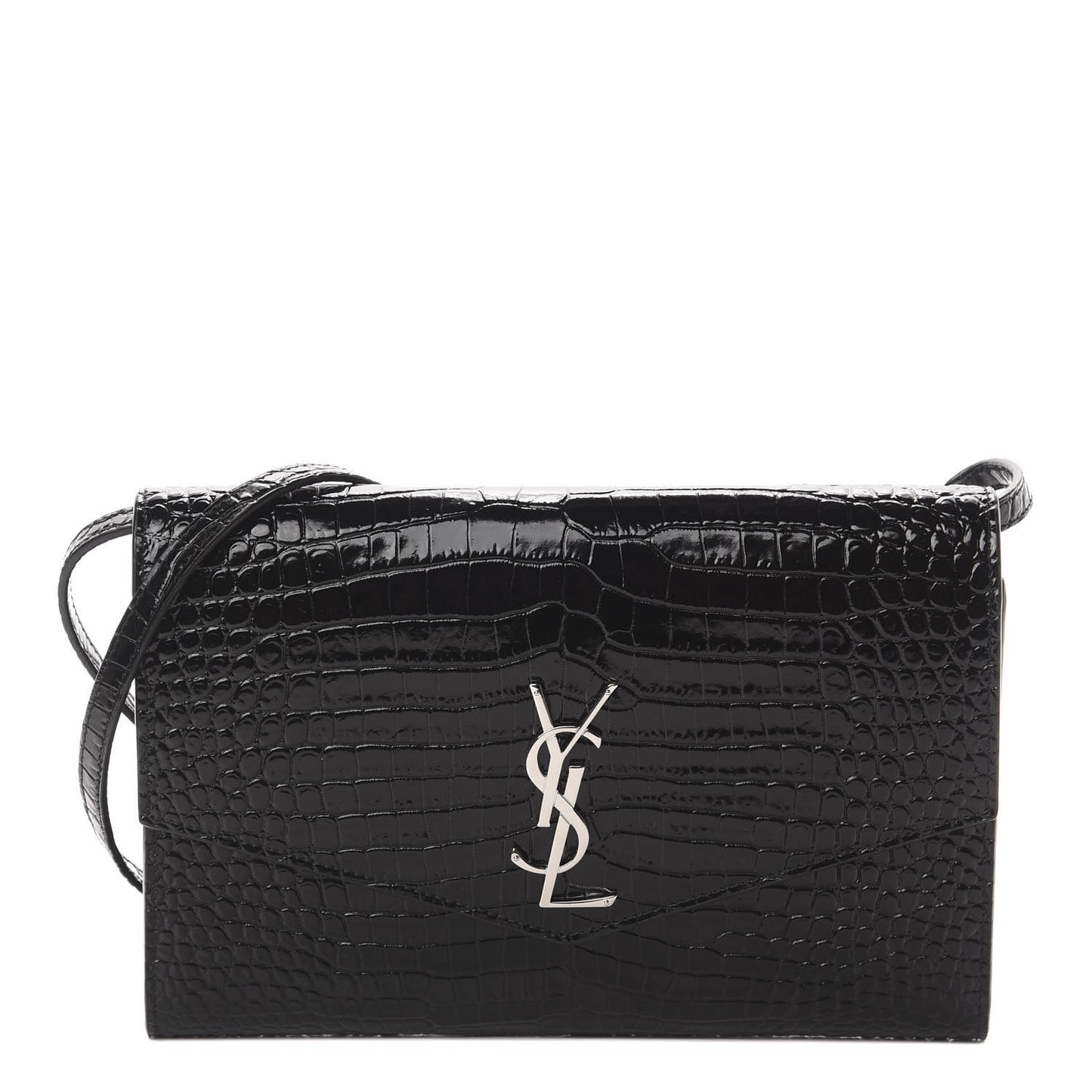 Calfskin Crocodile Embossed Monogram Uptown Crossbody Black