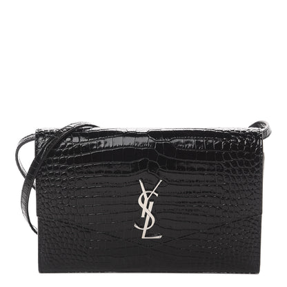 Saint Laurent Calfskin Crocodile Embossed Monogram Uptown Crossbody Black 1 of 10