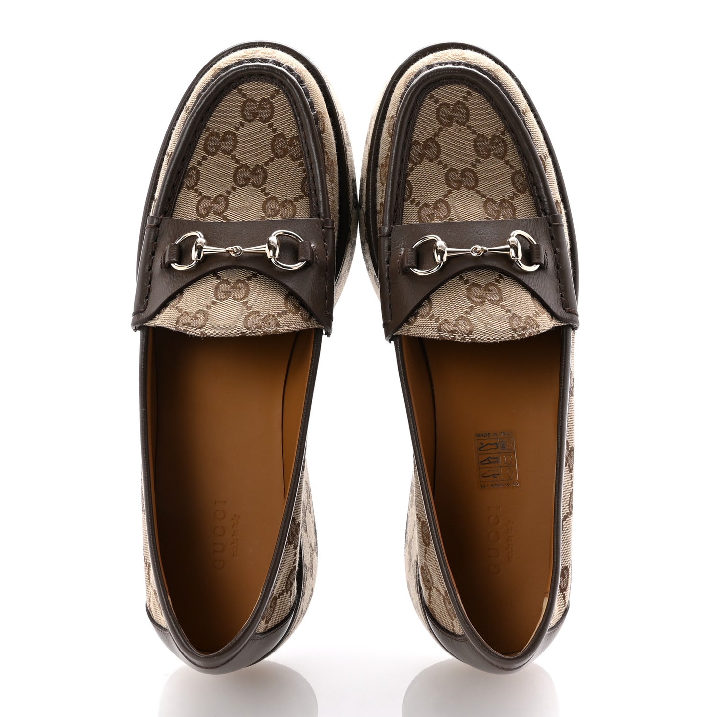 Monogram Horsebit Calfskin Womens Horsebit Wedge Platform Loafers 41 Beige Ebony