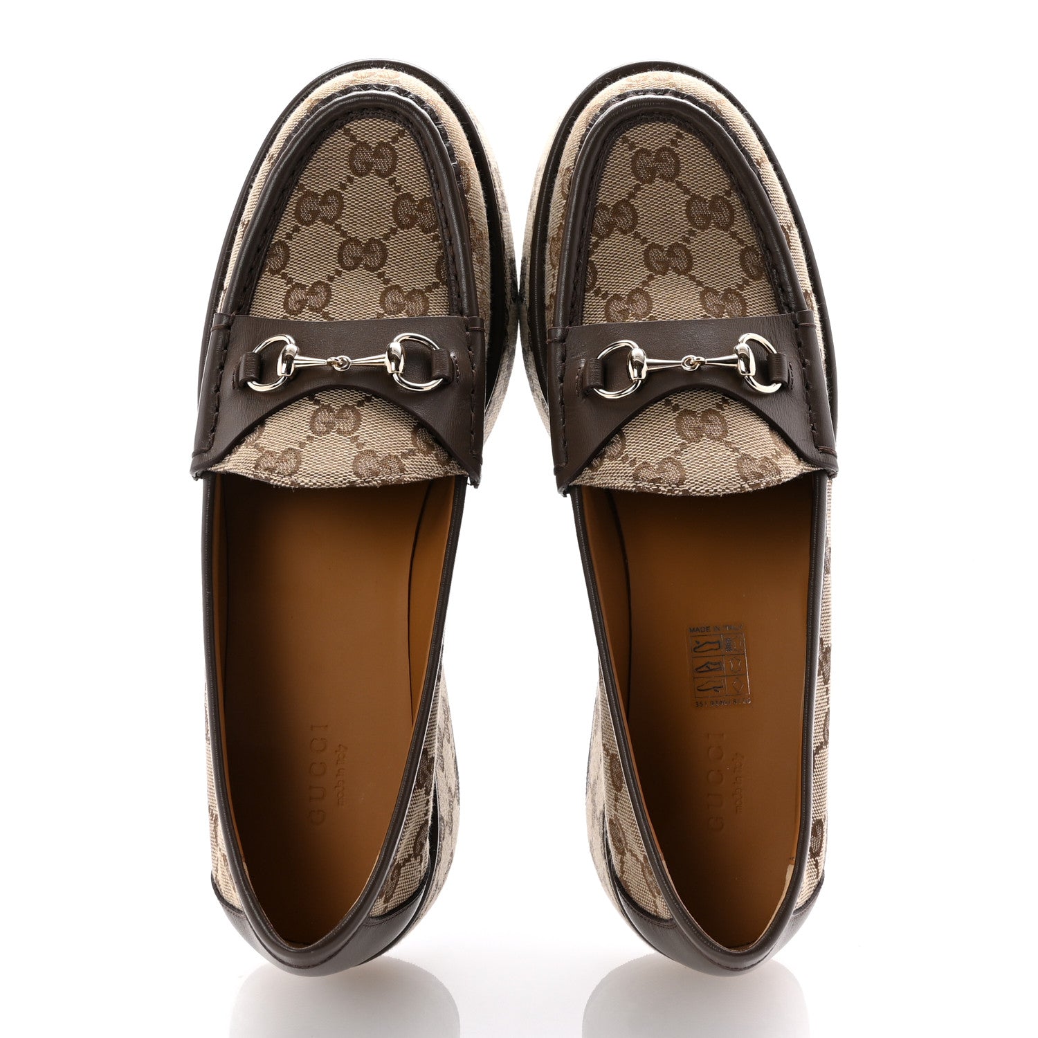 Gucci Monogram Horsebit Calfskin Womens Horsebit Wedge Platform Loafers 41 Beige Ebony 2 of 10