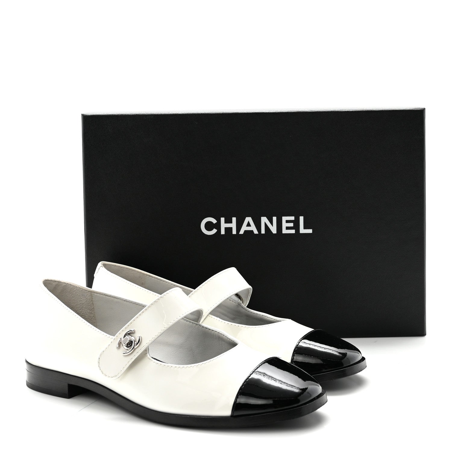 Chanel Calfskin Patent Mary Janes Flats 36.5 White Black 10 of 10