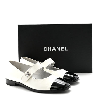 Chanel Calfskin Patent Mary Janes Flats 36.5 White Black 10 of 10
