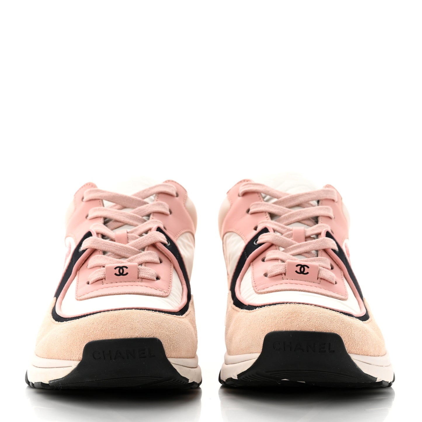 Nylon Lambskin Suede Calfskin CC Sneakers 38.5 Pink White Black