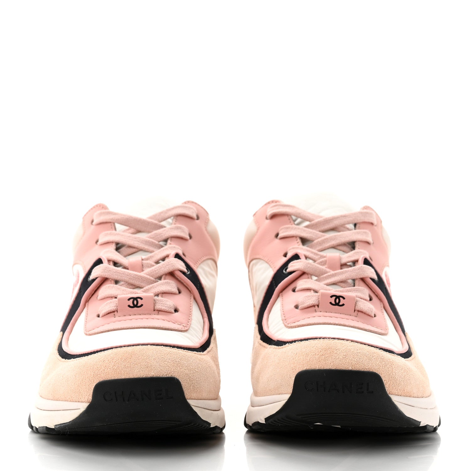 Chanel Nylon Lambskin Suede Calfskin CC Sneakers 38.5 Pink White Black 2 of 7