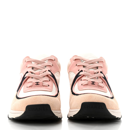 Chanel Nylon Lambskin Suede Calfskin CC Sneakers 38.5 Pink White Black 2 of 7