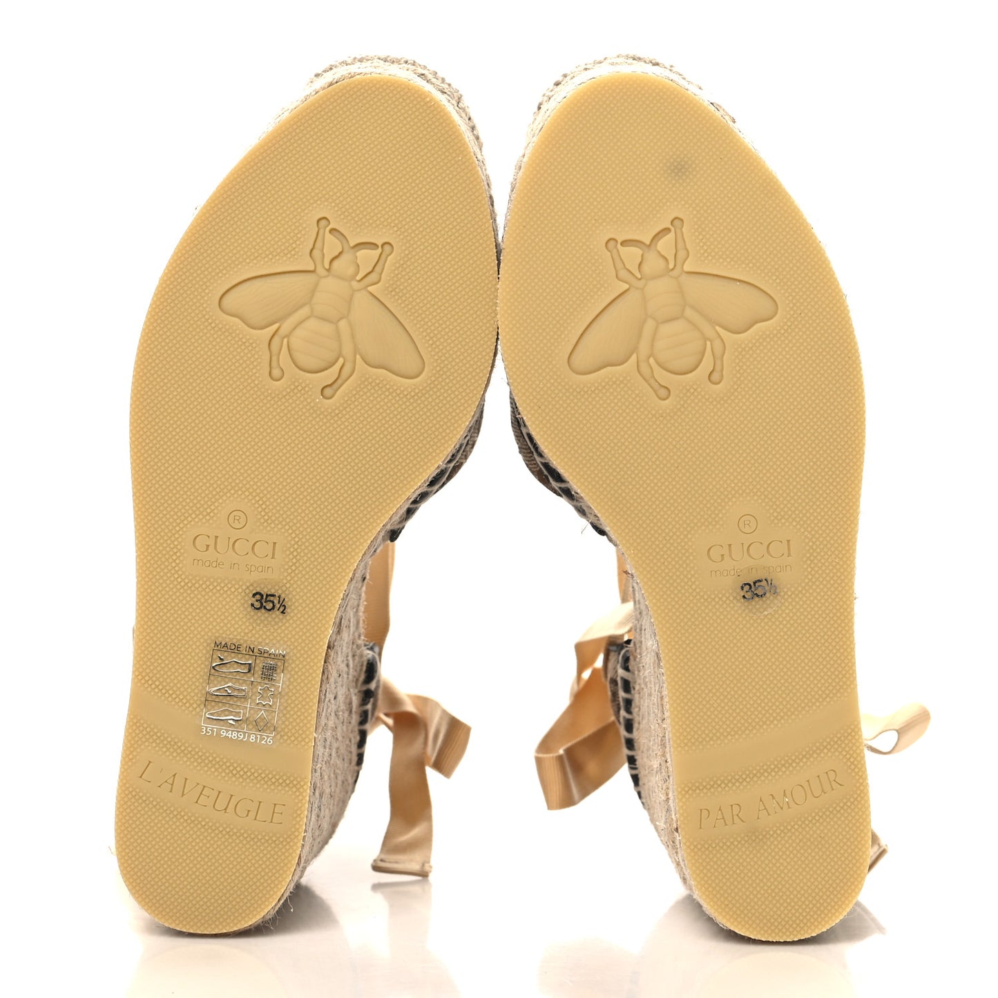 Monogram Matelasse GG Marmont Ankle Wrap Platform 35/120mm Espadrille Wedges 35.5 Beige Ebony Black Sand Storm