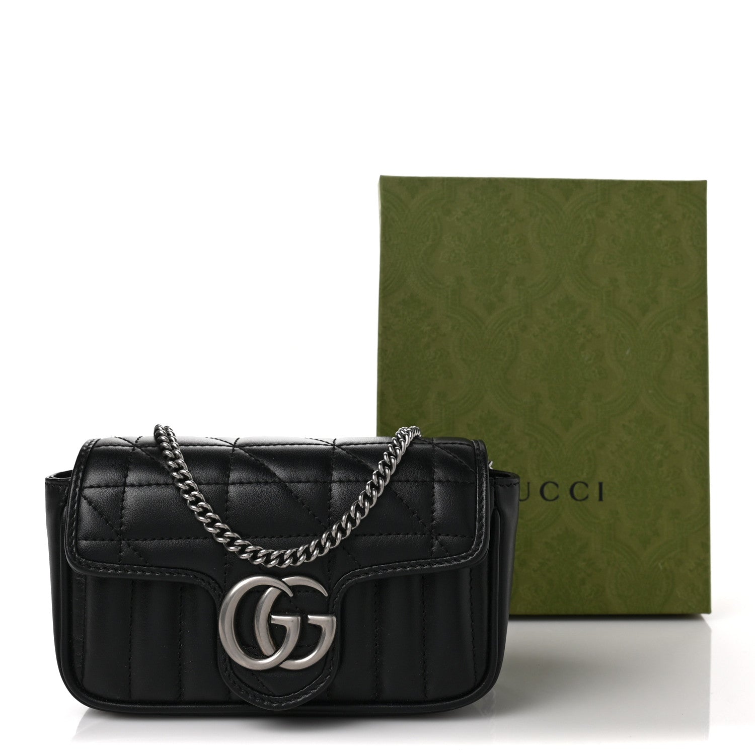 Gucci Calfskin Matelasse Aria Super Mini GG Marmont Shoulder Bag Black 10 of 10