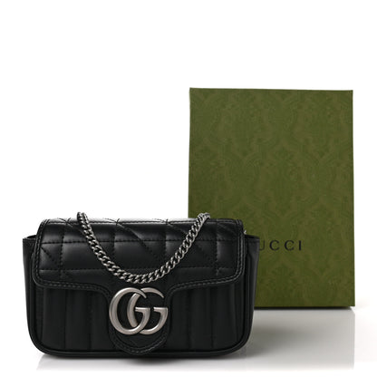 Gucci Calfskin Matelasse Aria Super Mini GG Marmont Shoulder Bag Black 10 of 10