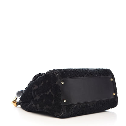 Dolce & Gabbana Velvet Floral Large Miss Sicily Satchel Black 4 of 12