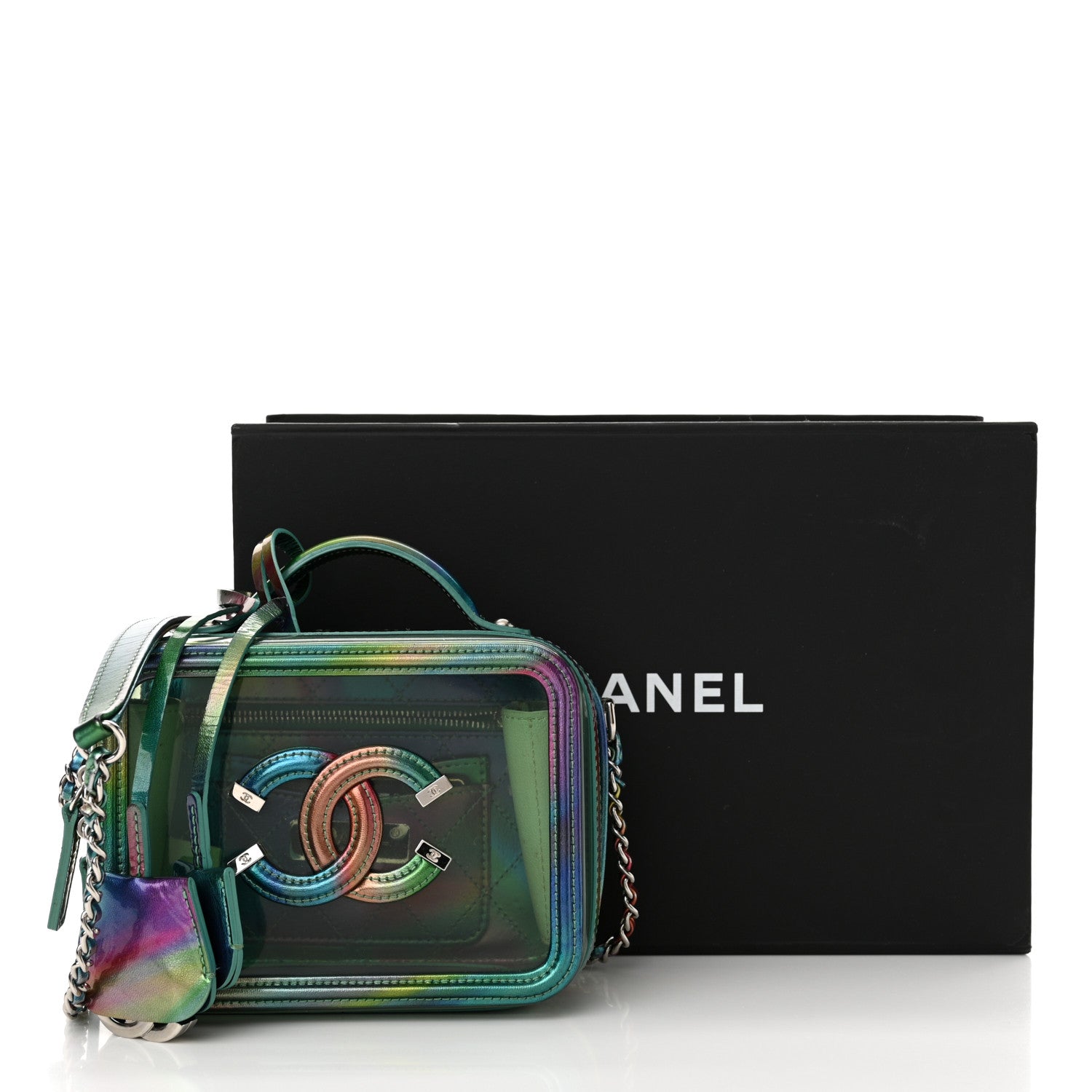 Chanel PVC Patent Calfskin Patent Lambskin Small CC Vanity Case Green 12 of 12