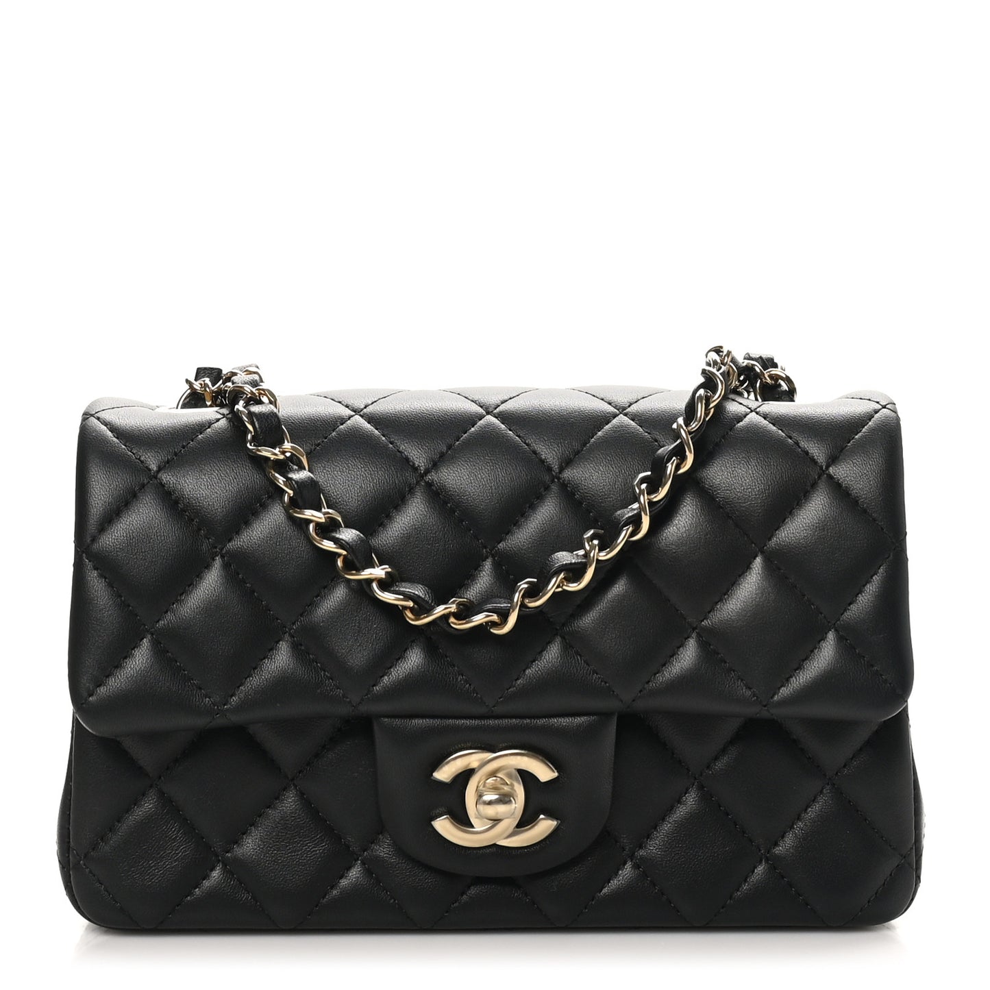 Lambskin Quilted Mini Rectangular Flap Black