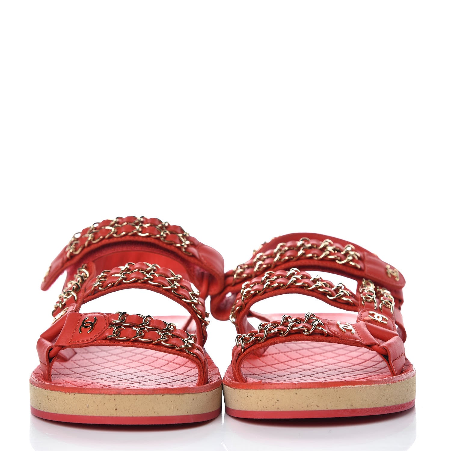 Chanel Calfskin Chain Flat Sandals 36.5 Red 2 of 9