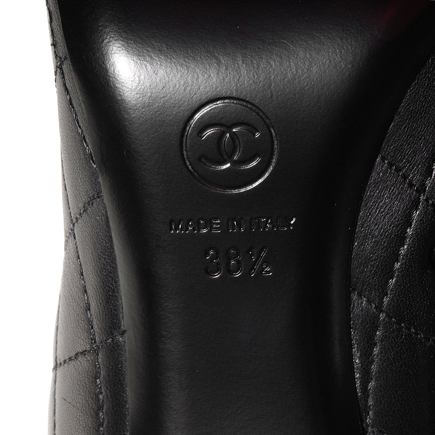 Chanel Leather Quilted CC Cap Toe Knee High Boots 38.5 Black 6 of 7