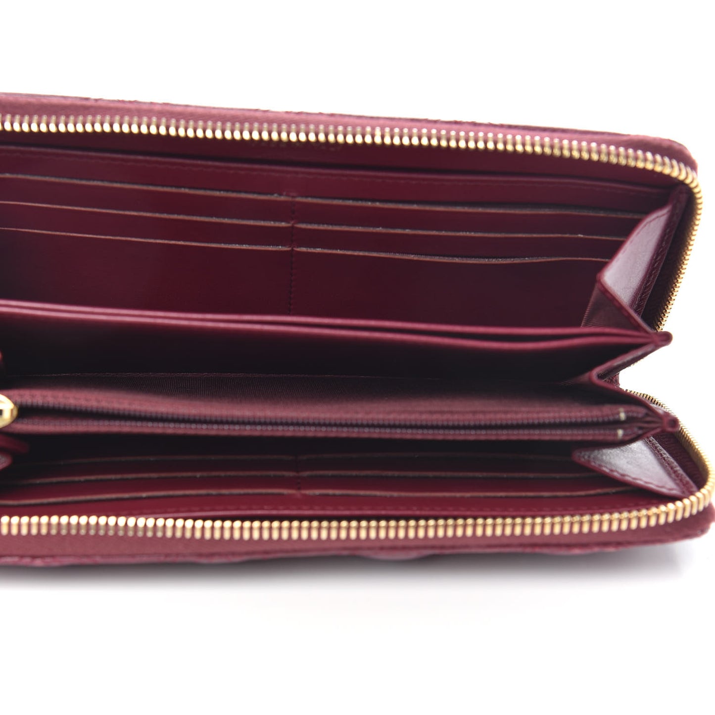 Lambskin Studded Quilted Zip Around Wallet Burgundy