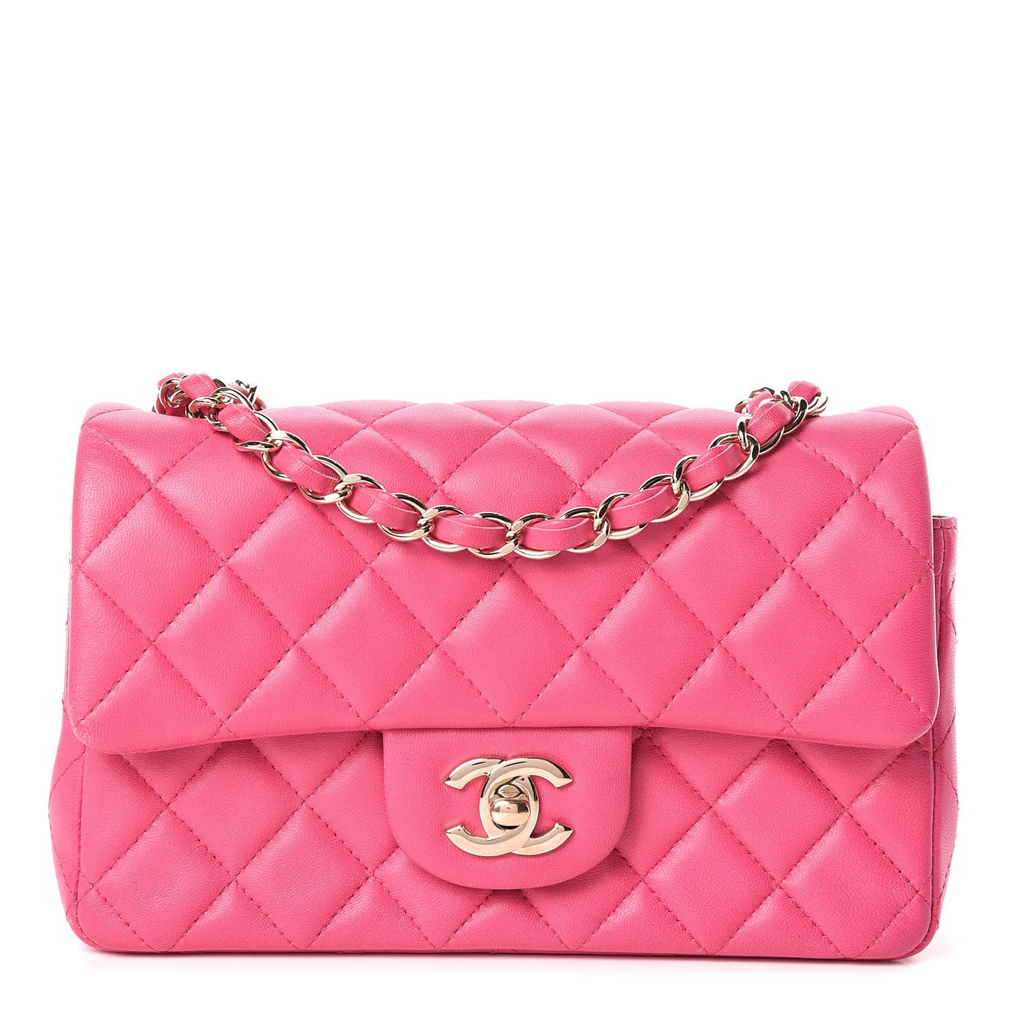 Lambskin Quilted Mini Rectangular Flap Fuchsia