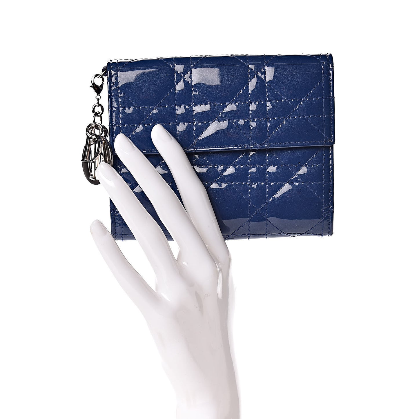 Patent Cannage Lady Dior Compact Wallet Blue