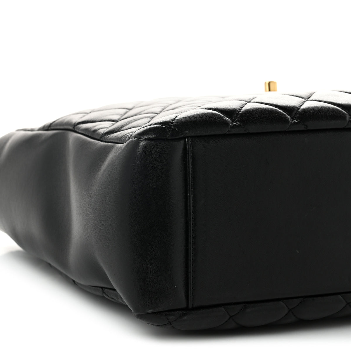 Shiny Lambskin Quilted Medium Shopping Tote Black