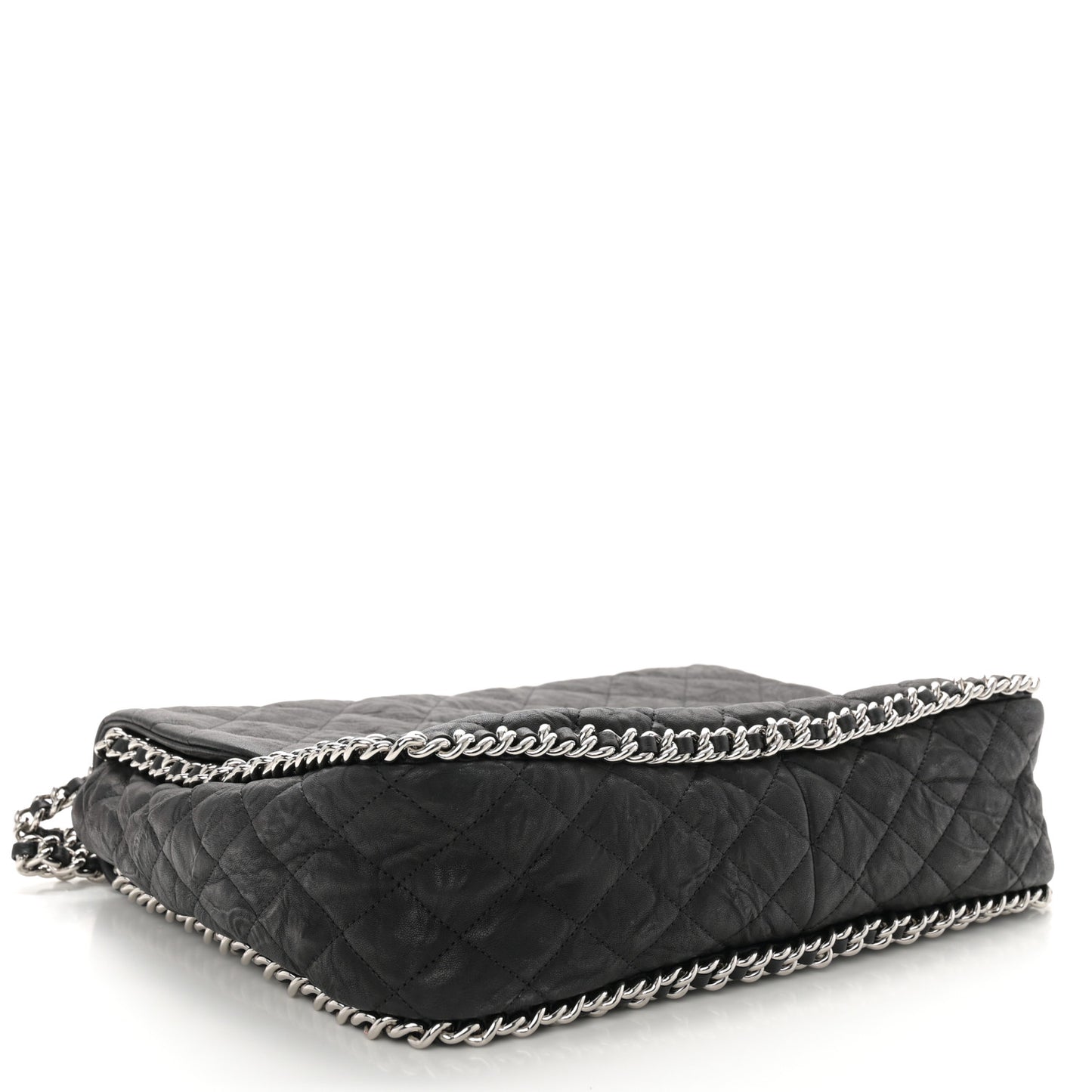 Washed Lambskin Quilted Maxi Chain Around Flap Black