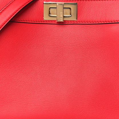 Fendi Vitello Seta Nappa Chinese Valentines Day Karligraphy Small Peekaboo I SEE U Satchel Rosso Cardinale Panna 8 of 10