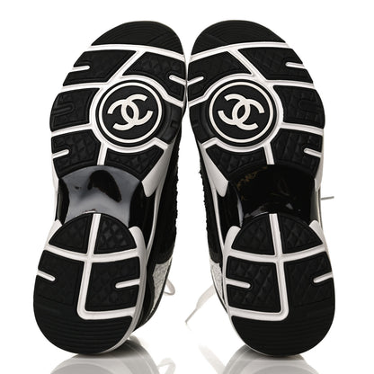 Chanel Tweed Suede Calfskin CC Sneakers 37 Black White 7 of 11