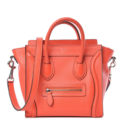 Celine Drummed Calfskin Nano Luggage Vermillion 1 of 12
