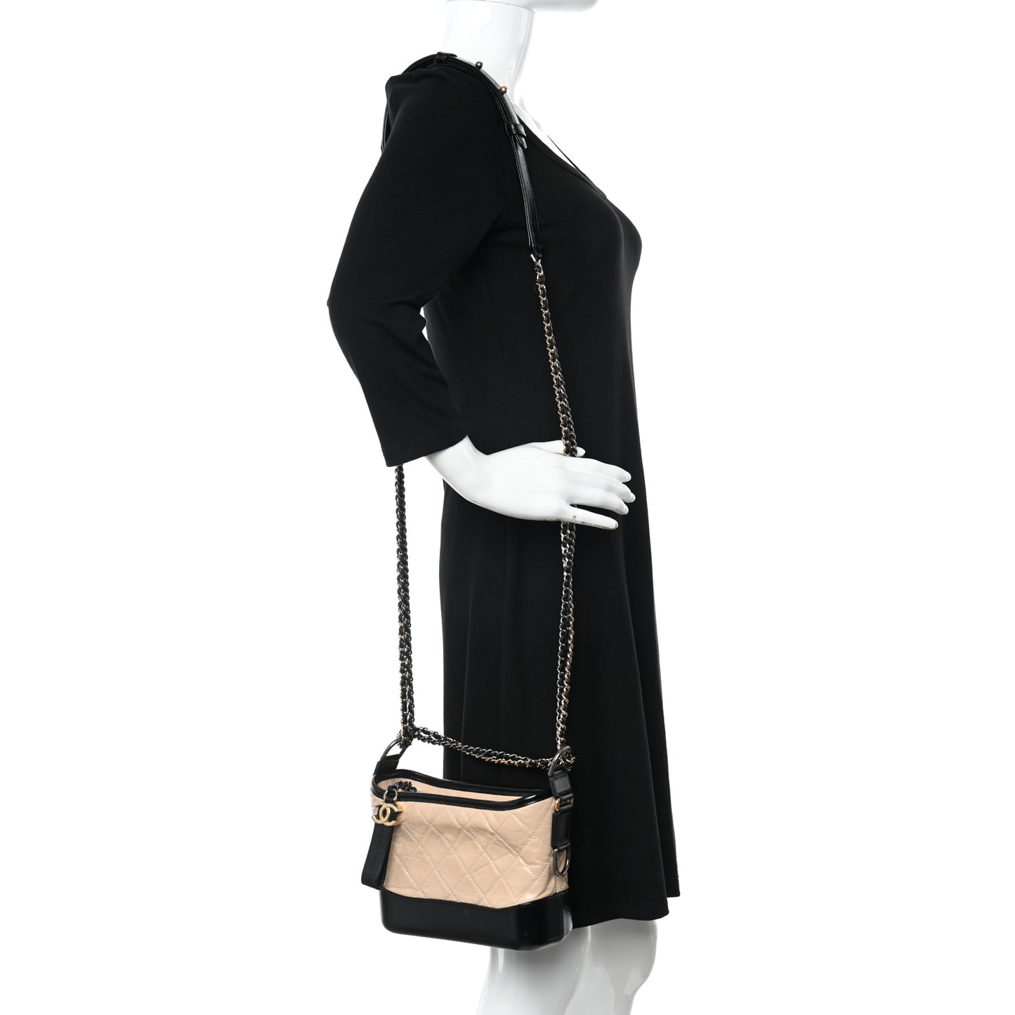 Aged Calfskin Quilted Small Gabrielle Hobo Beige Black