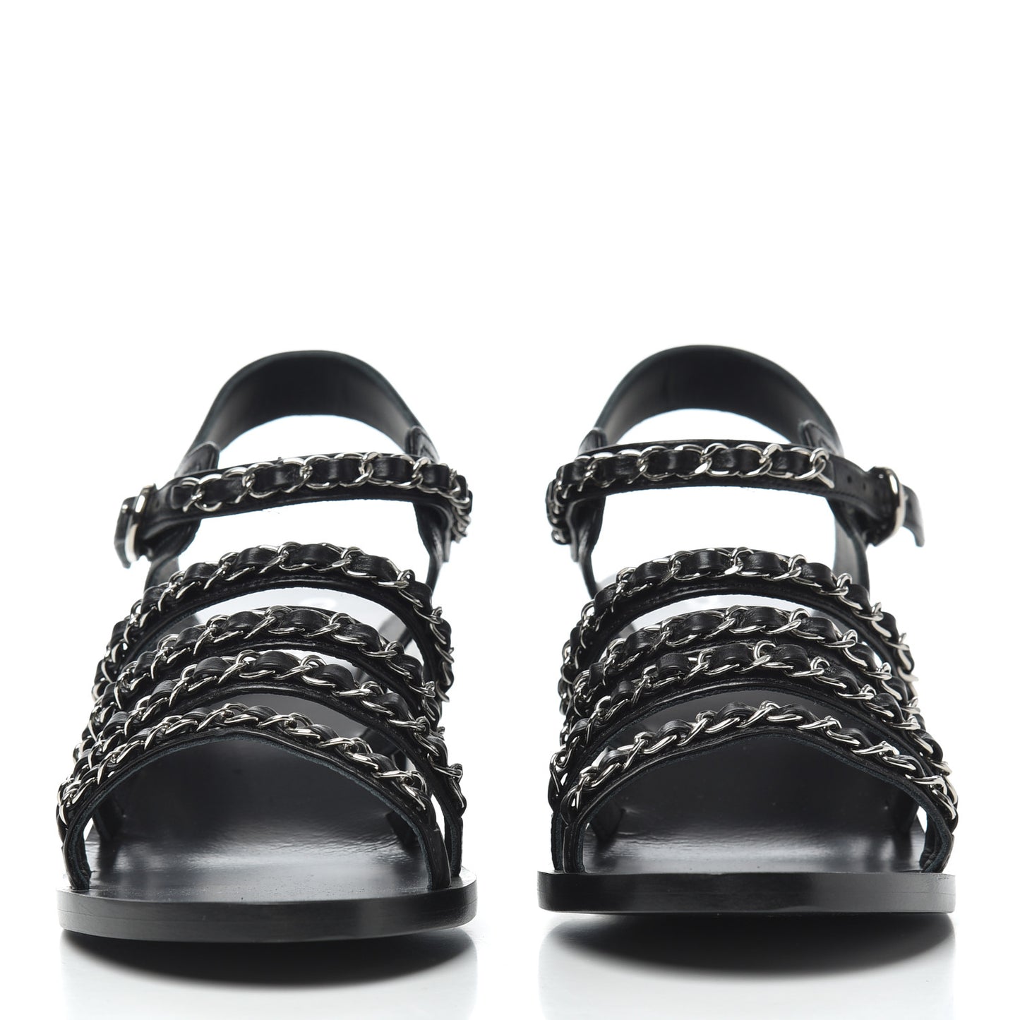 Calfskin Chain Sandals 38.5 Black