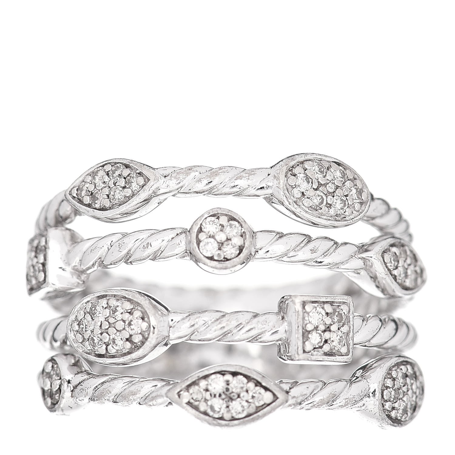 David Yurman Sterling Silver Diamond Confetti 4 Row Ring 55 7.25 1 of 5