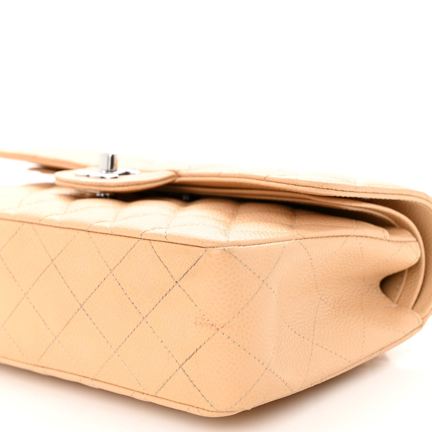 Caviar Quilted Small Double Flap Beige