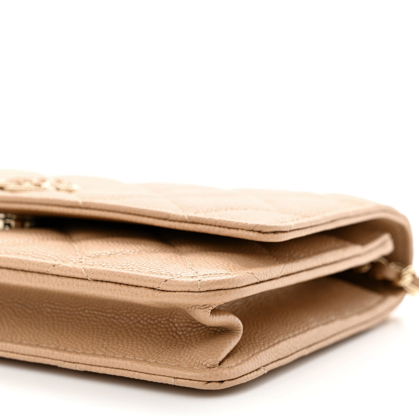 Caviar Quilted Crystal CC Wallet On Chain WOC Beige