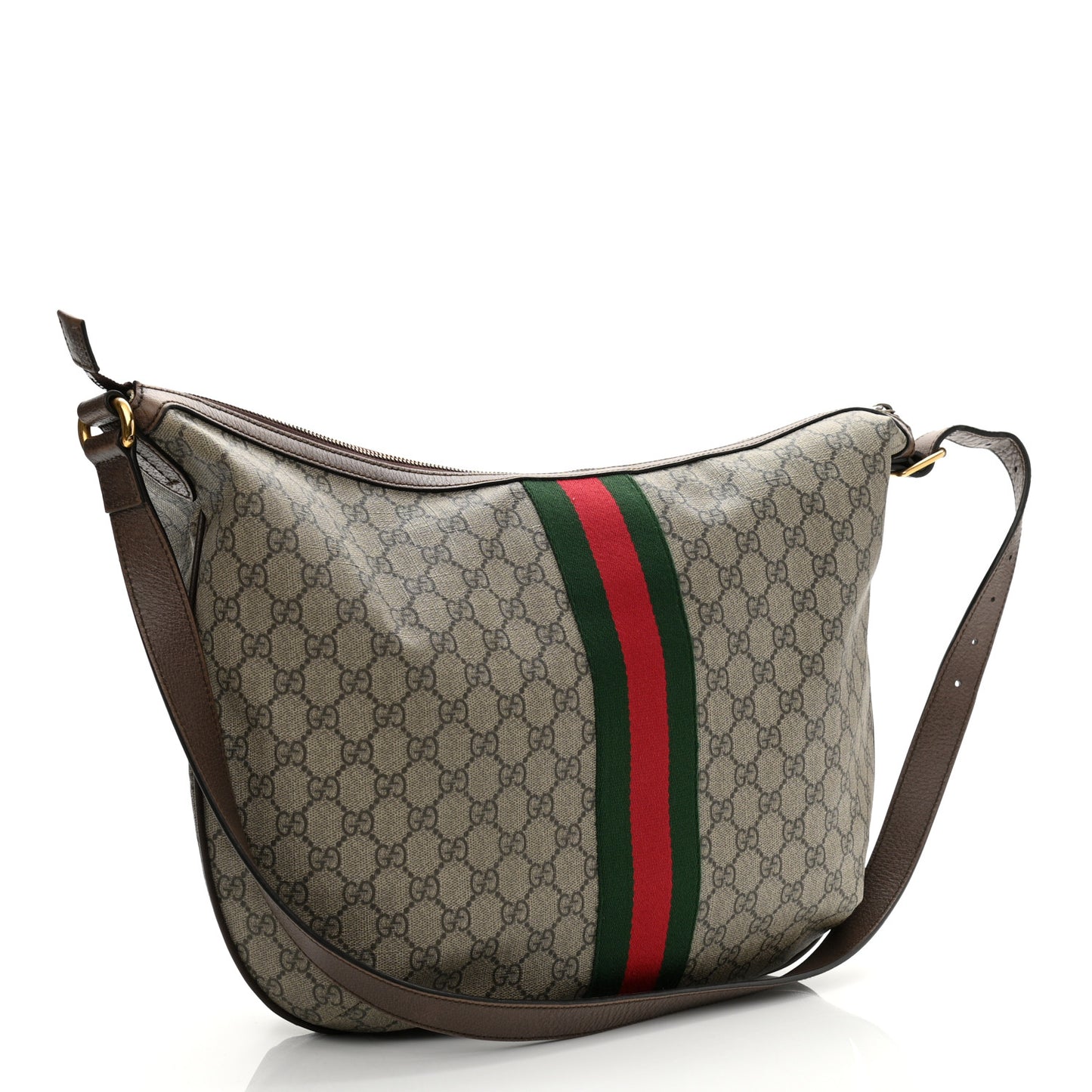 GG Supreme Monogram Web Ophidia Half Moon Hobo Brown