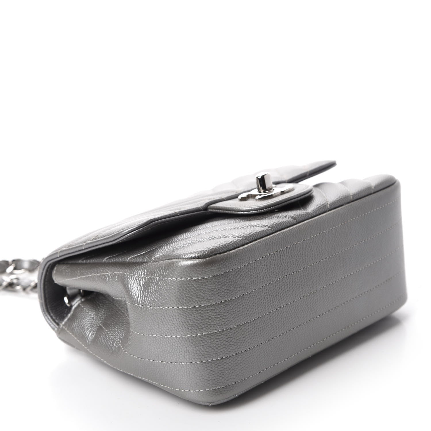 Chanel Metallic Caviar Chevron Quilted Mini Square Flap Silver 4 of 11
