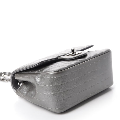 Chanel Metallic Caviar Chevron Quilted Mini Square Flap Silver 4 of 11