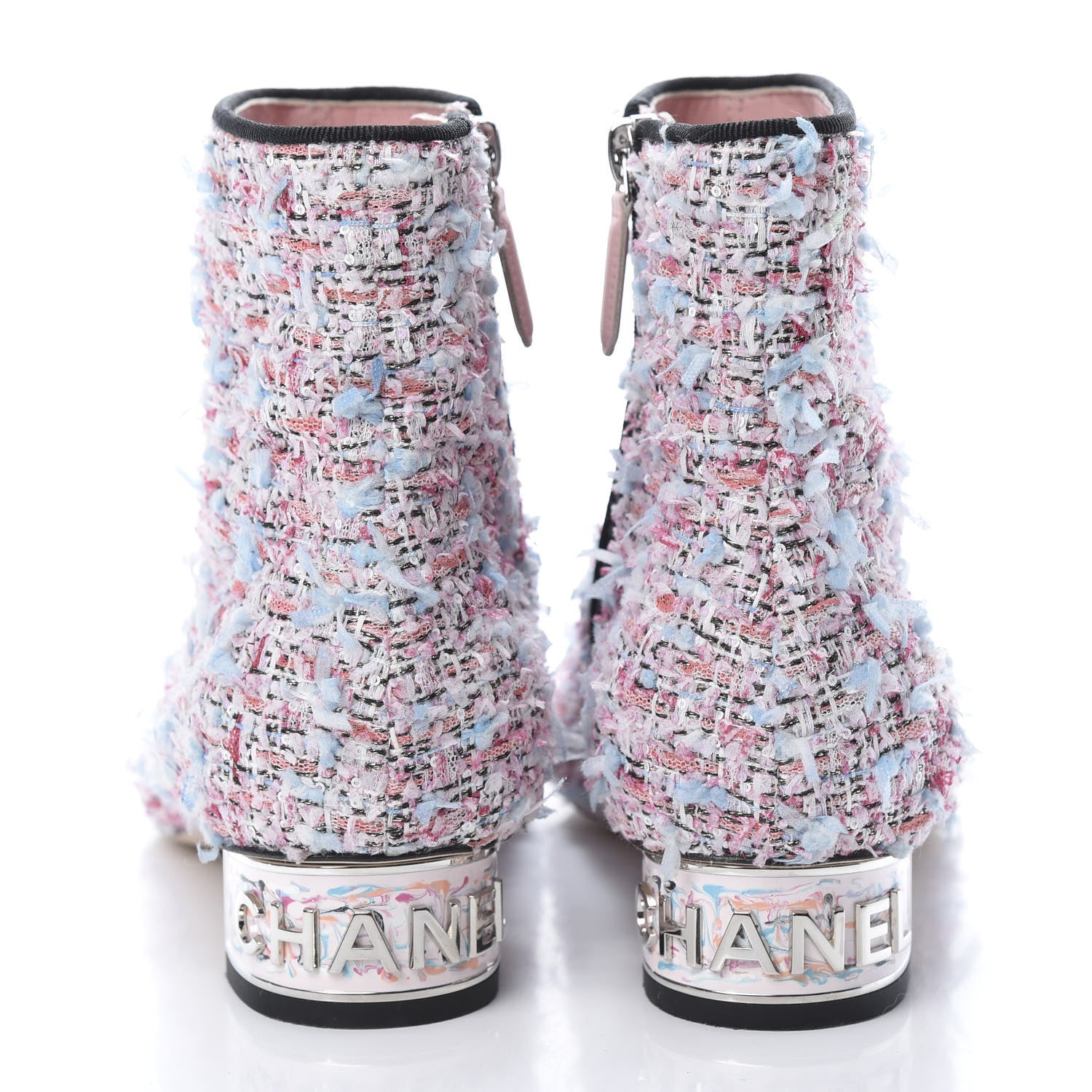 Chanel Tweed Cap Toe CC Short Boots 39.5 Pink Blue Black 5 of 10